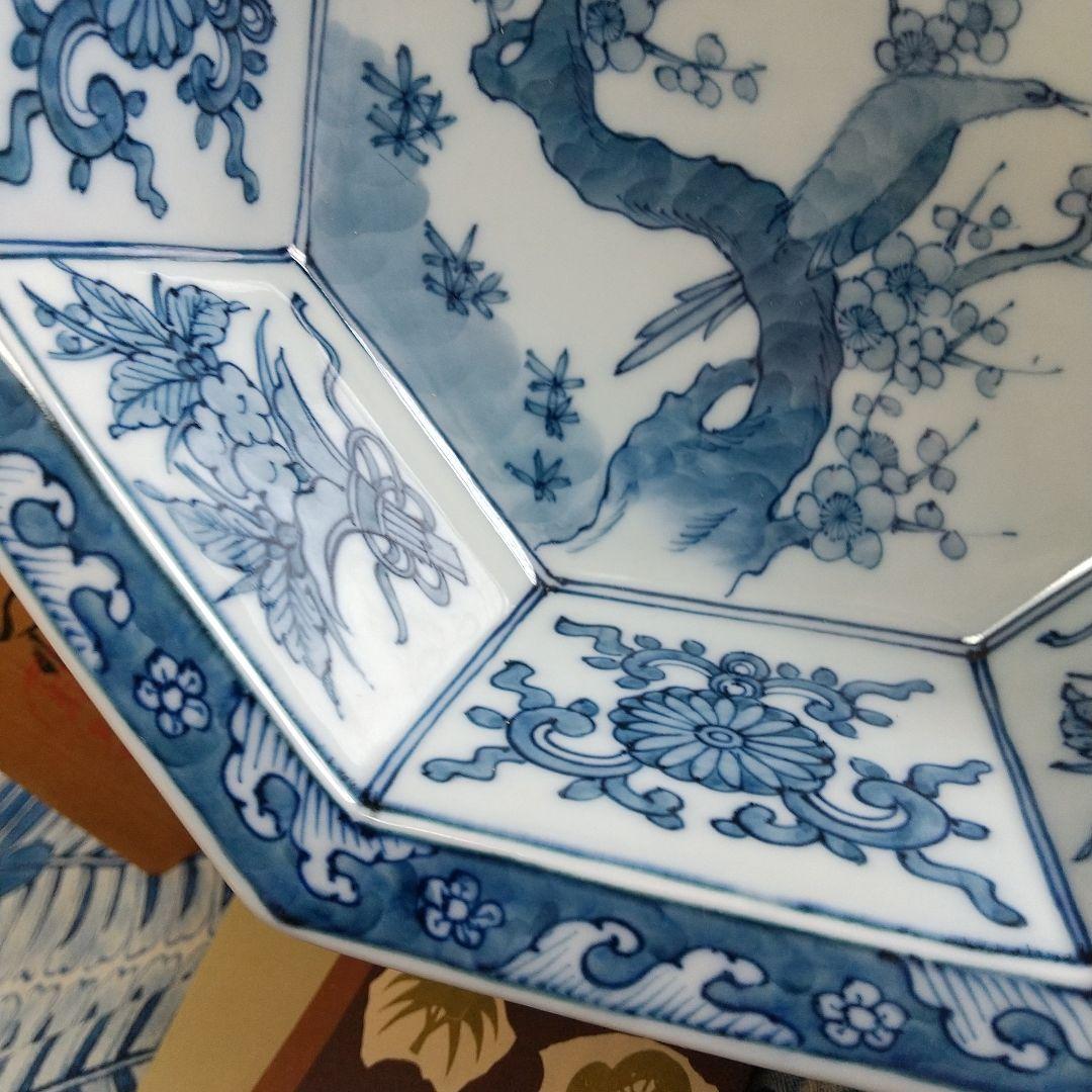 源右衛門⭐️染付梅鶯見込 八角型 角鉢