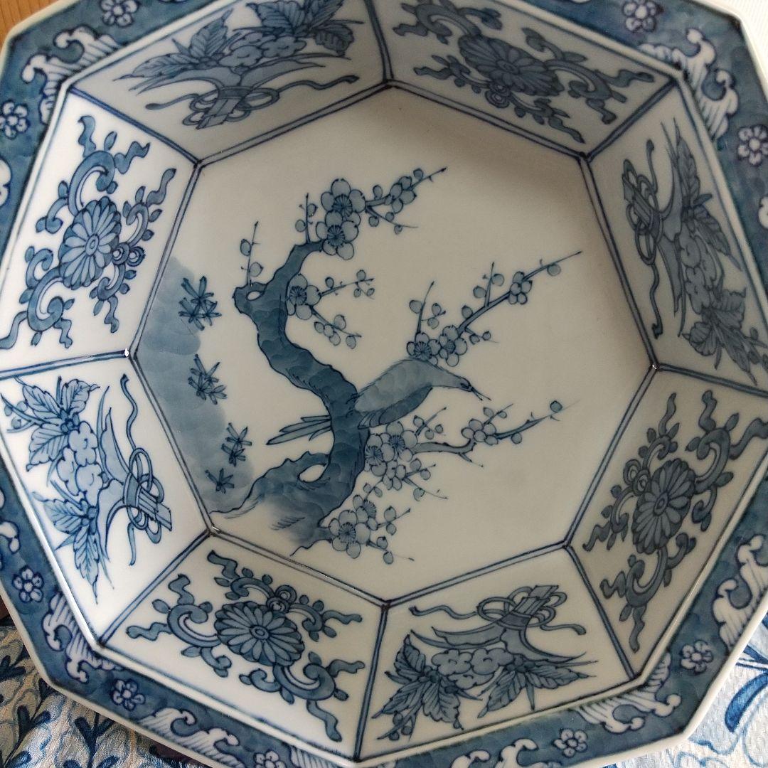 源右衛門⭐️染付梅鶯見込 八角型 角鉢
