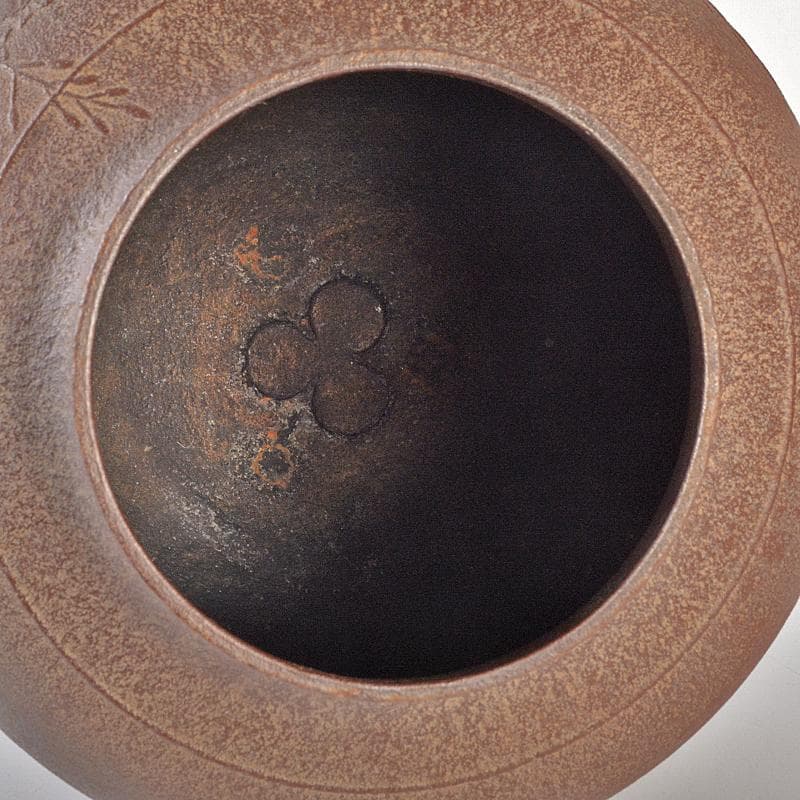 茶道具　人間国宝　釜師　高橋敬典作　桐文　真形釜　鉄釜　共布共箱　MR7512B