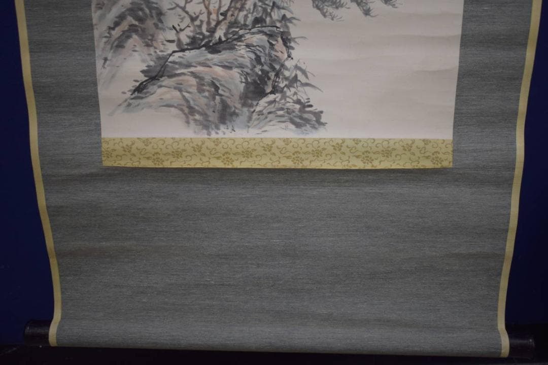 真作/物外/蓬莱山画賛/山水図/鶴/布袋屋掛軸HJ-58