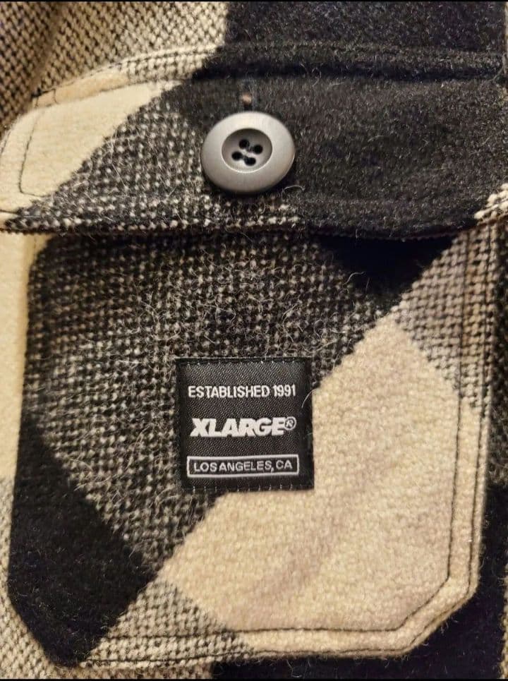 エクストララージ ジャケット アウター ウール モノクロ チェック柄 中綿