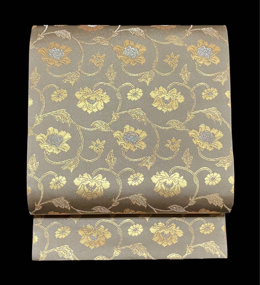 龍村晋謹製 袋帯 全通柄 正絹 牡丹唐草文 未使用 イ5793