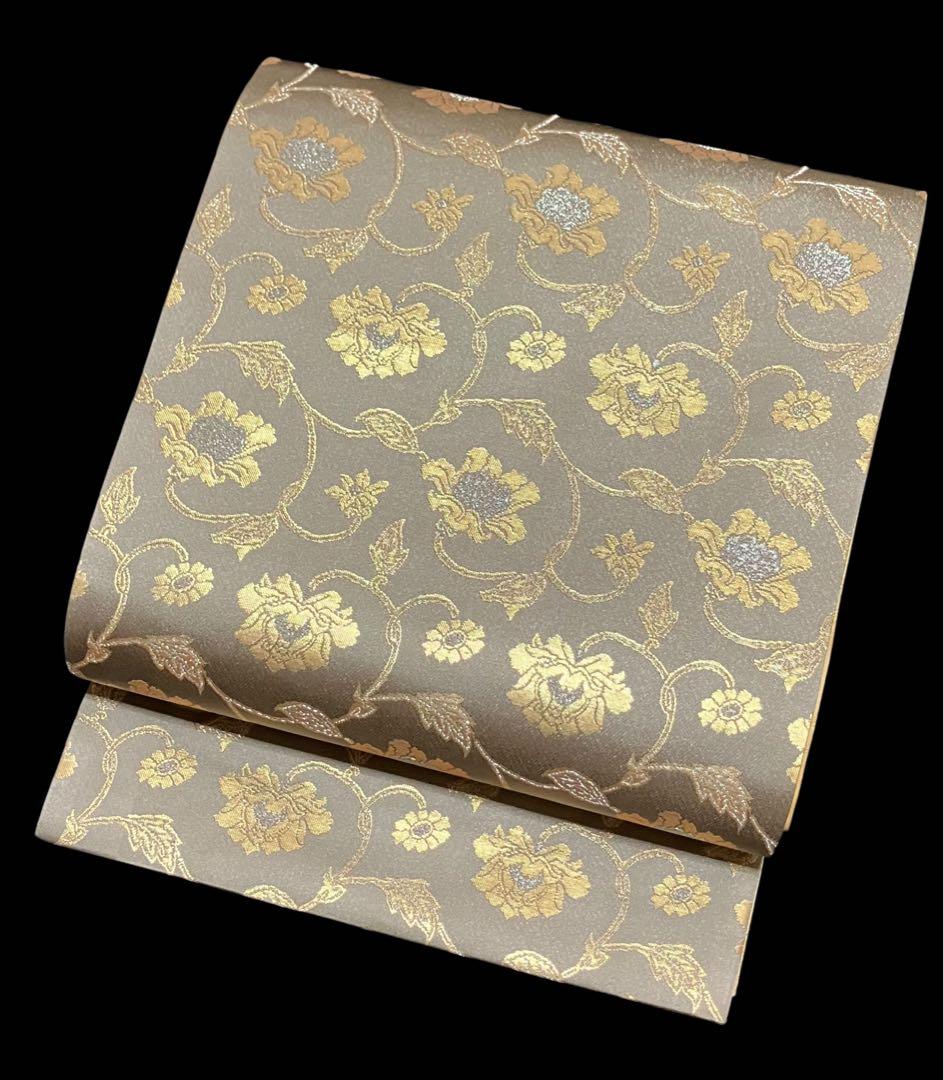 龍村晋謹製 袋帯 全通柄 正絹 牡丹唐草文 未使用 イ5793