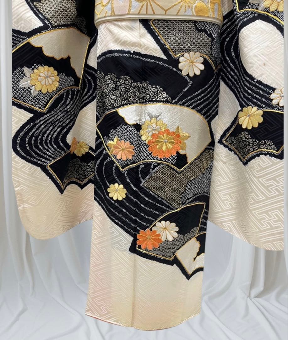 （8060）⌘（正絹）白黒︎✿絞り振袖フルセット ⌘