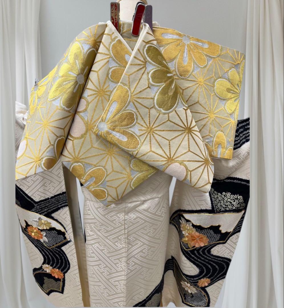 （8060）⌘（正絹）白黒︎✿絞り振袖フルセット ⌘
