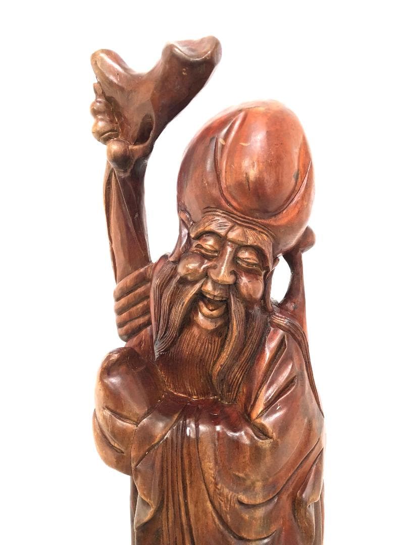 【骨董】特大 高さ106㎝ 福禄寿 木彫り 一刀彫り 高級 紫檀 置物 縁起物