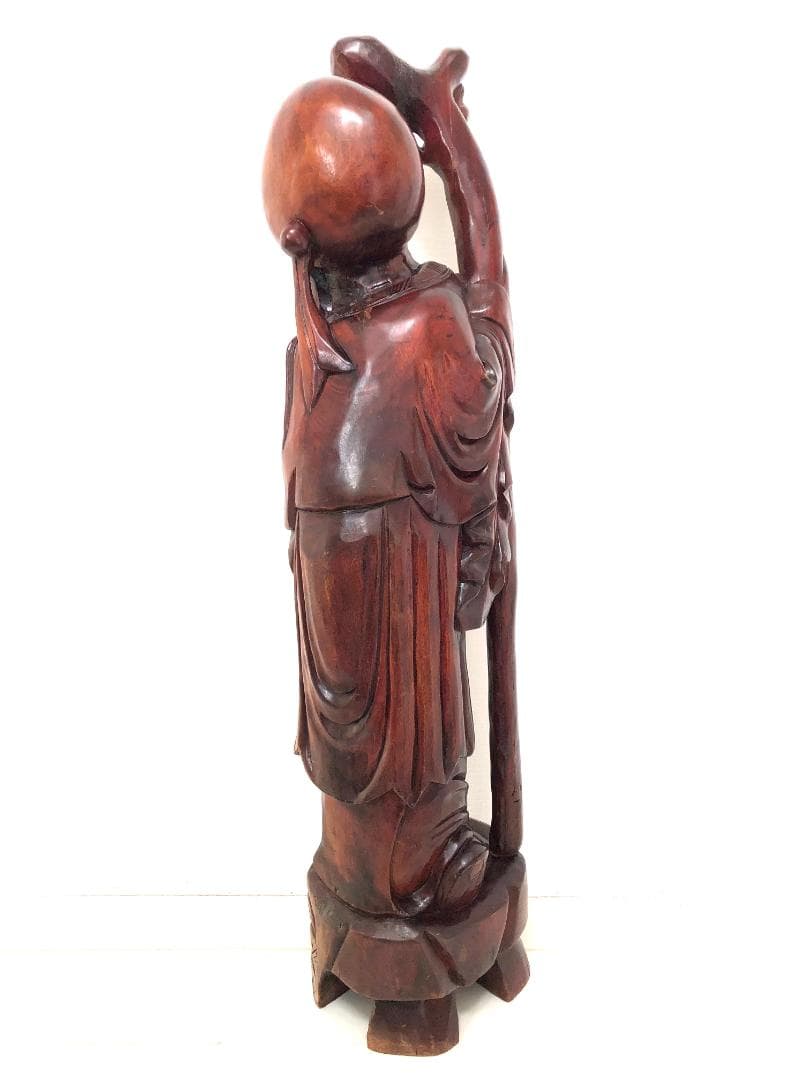 【骨董】特大 高さ106㎝ 福禄寿 木彫り 一刀彫り 高級 紫檀 置物 縁起物