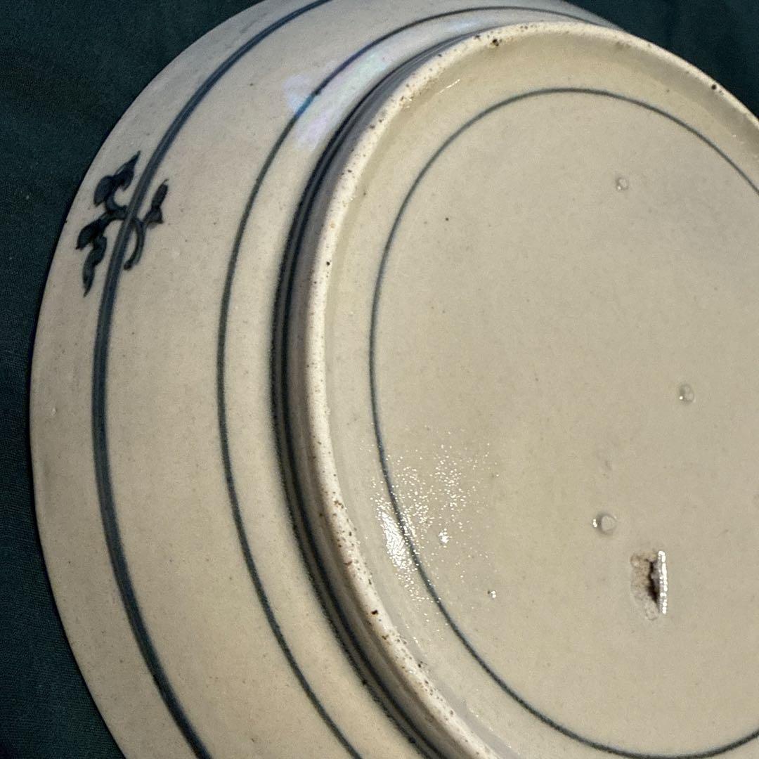 古伊万里　染付鮎文皿　7寸　江戸中期　窯傷