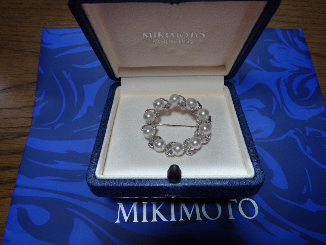 ミキモト　MIKIMOTO　パール 　リーフサークル　シルバーブローチ