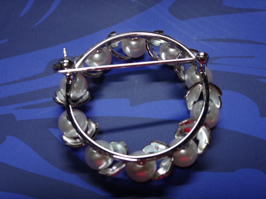 ミキモト　MIKIMOTO　パール 　リーフサークル　シルバーブローチ