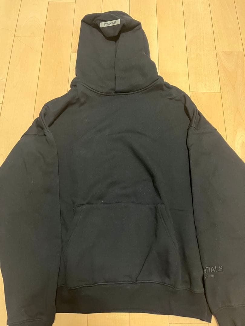 FOG ESSENTIALS ブラック黒パーカー人気ロゴ 反射フォント裏起毛 S