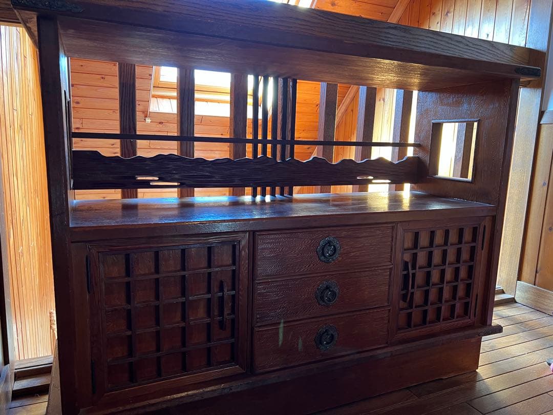 【和家具】茶箪笥 飾り棚 水屋箪笥 民芸家具　幅120cm 梱包たのメル便