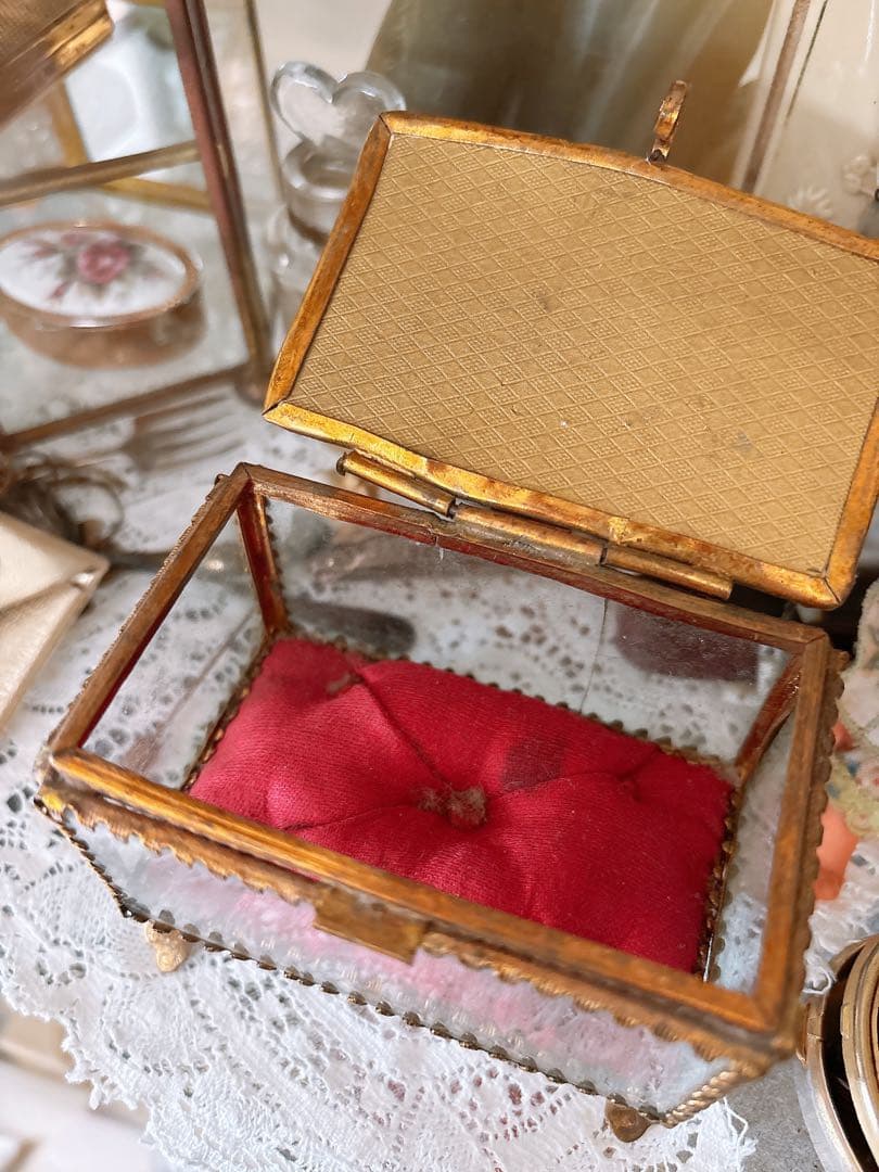 ベベルガラスジュエリーケース　ジュエリーボックス　フランスアンティーク　19世紀