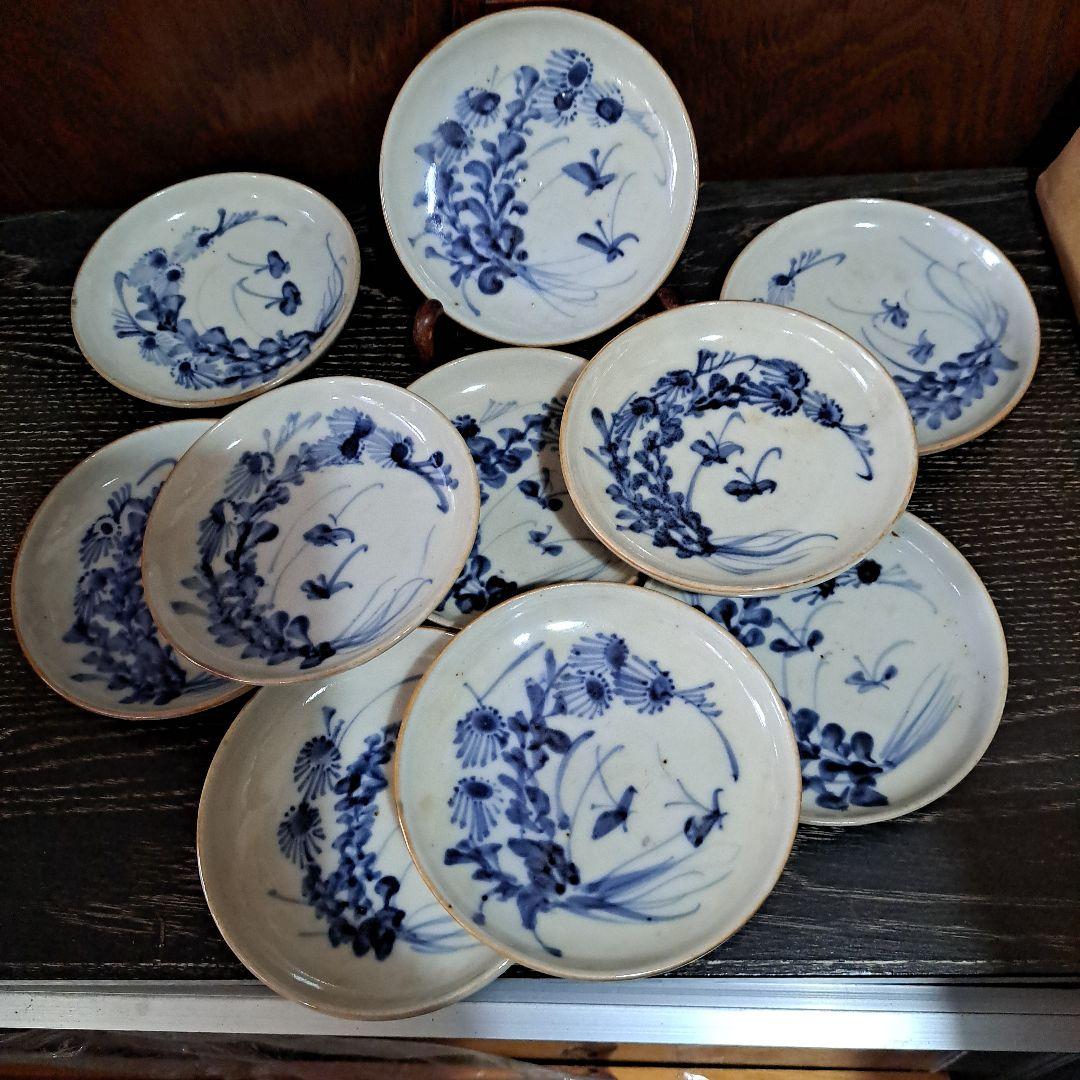 お値下げ中　　中国古玩　清時代　呉須染付青磁　　小皿　10客