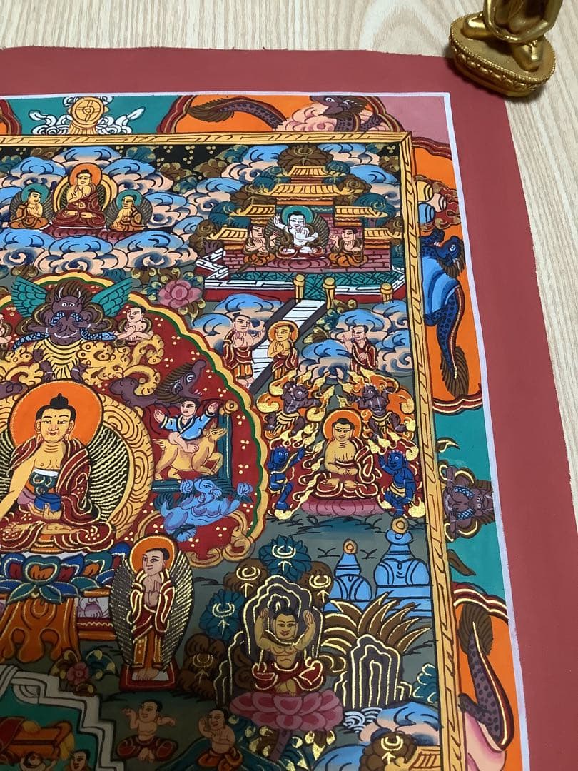 《 チベット密教　新品　1点物 》 釈迦の一生　手描き　曼荼羅　仏教　密教　38