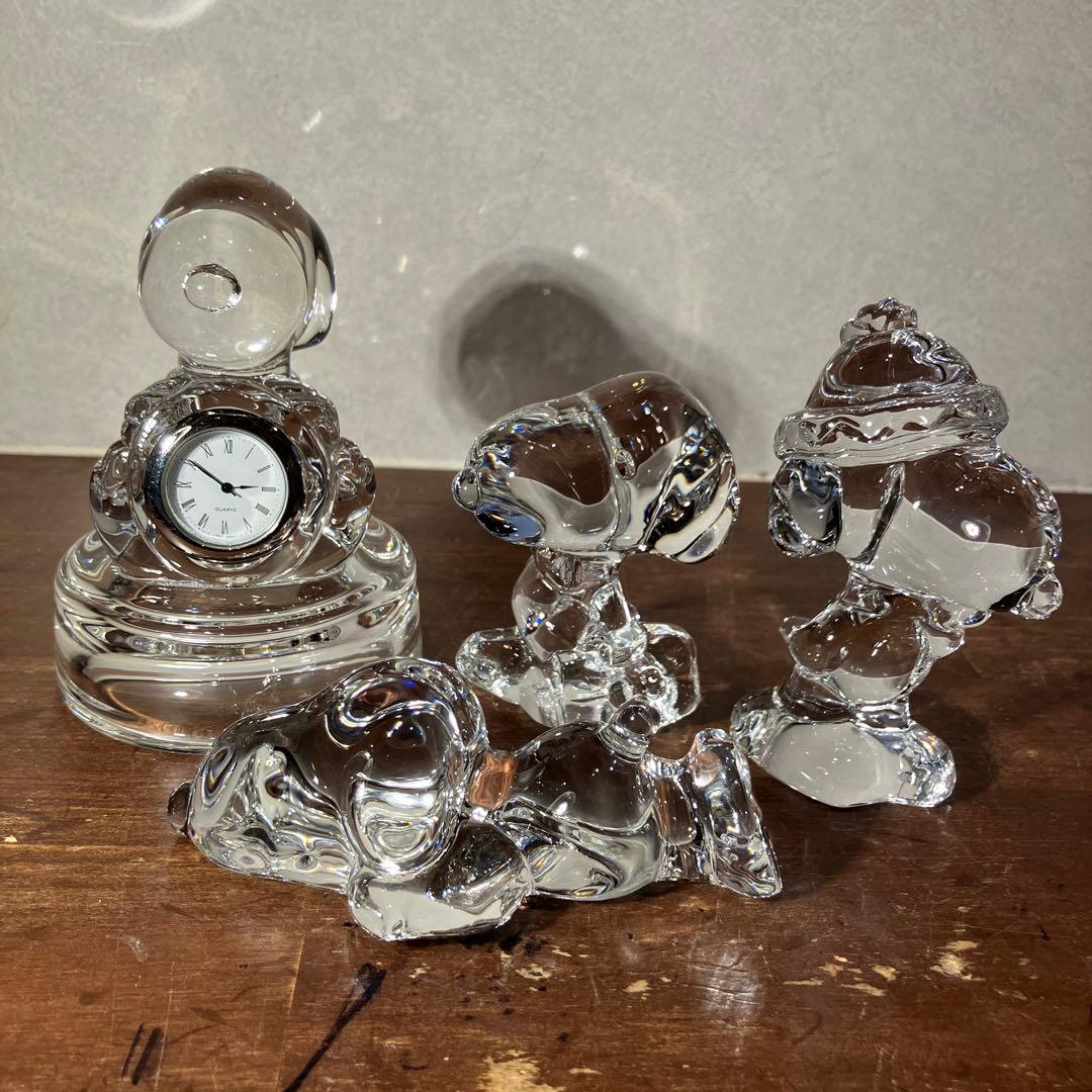 スヌーピー 佐々木硝子 クリスタル ペーパーウェイト 置物時計 SNOOPY