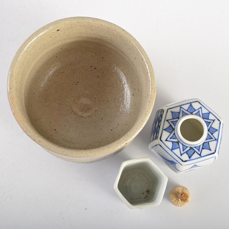 茶道具　利休茶箱　茶碗　平安春峰作　振出など　八点　一式　仕覆付　V　R7509