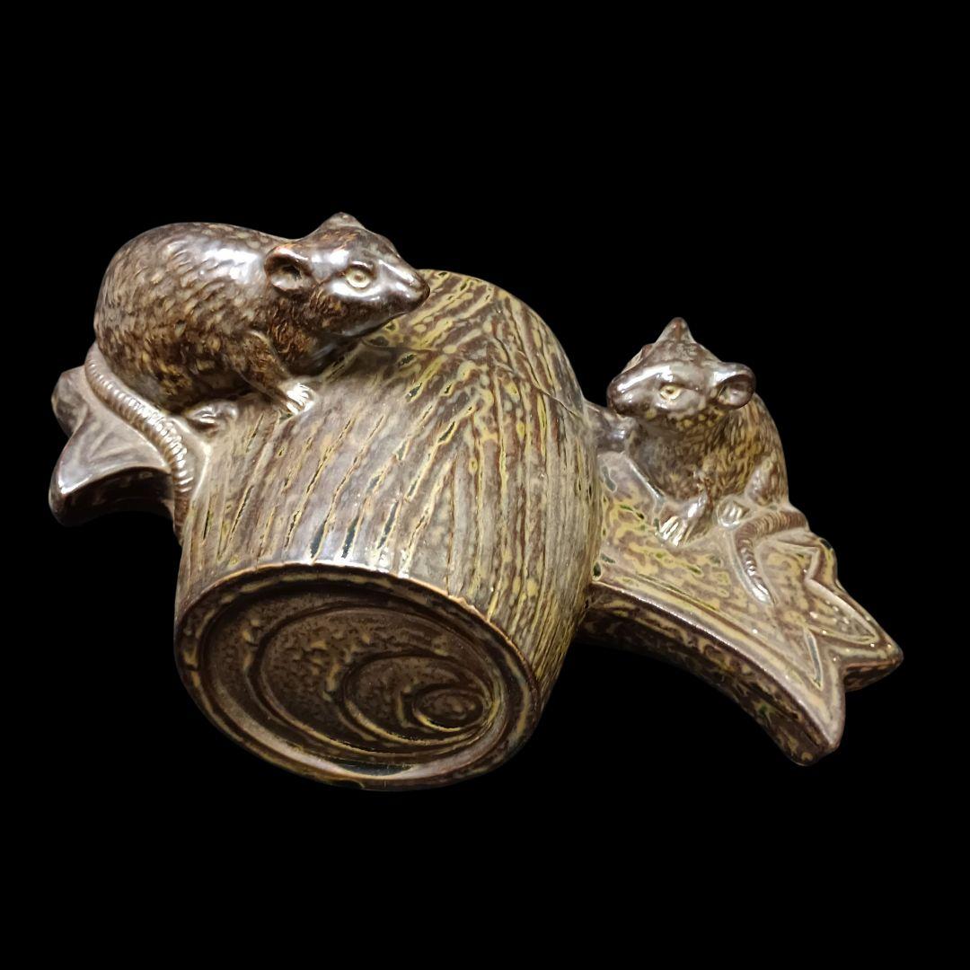 陶器 ネズミと小槌の置物 約25㎝