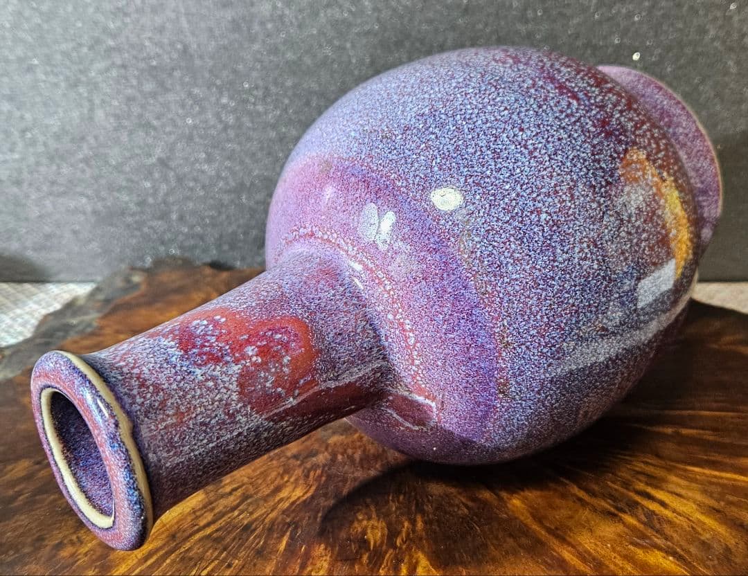 中国古美術　中国古陶磁器　中国古玩　 民国期頃　孔雀釉　瓶　花入　鈞窯　爐鈞窯