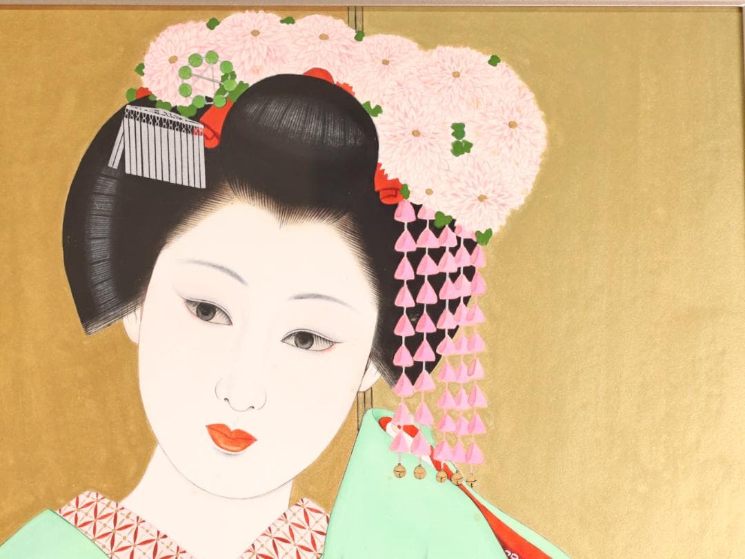 【真作】　渡部岱龍 「 舞妓 」　F10号　日本画　共シール　タトウ　BK172