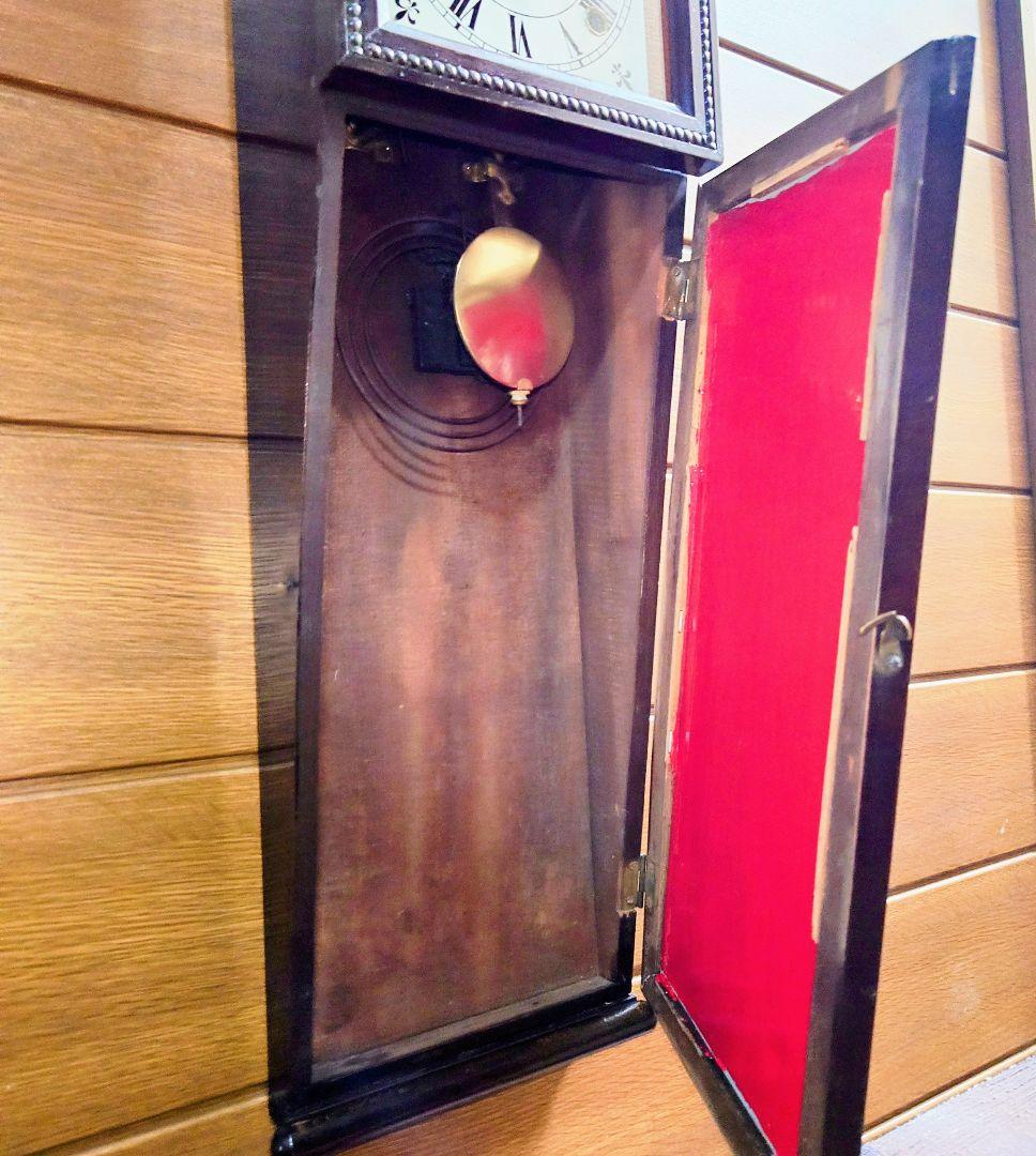 〈完動美品〉珍品　鏡付き傾斜型ゼンマイ振り子時計　アンティーク古時計
