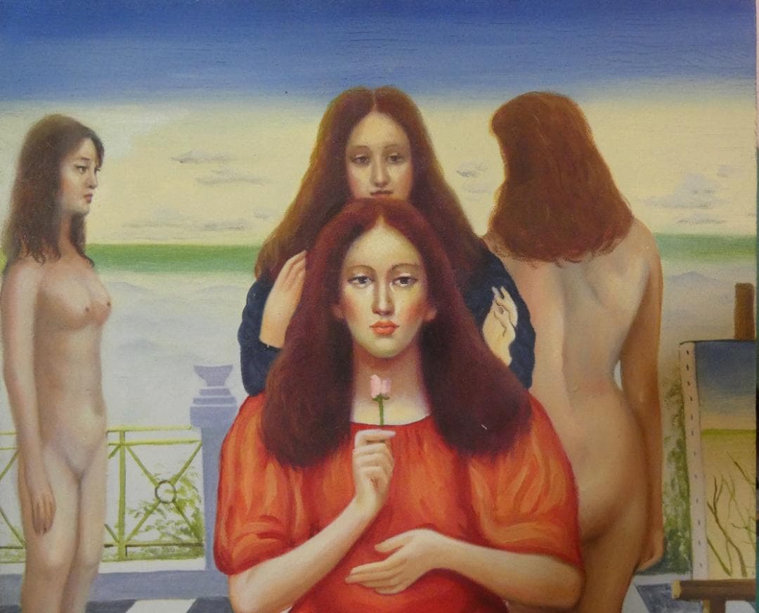 油絵　額付き　国領経郎　 F8 【　人物　】手描き　肉筆