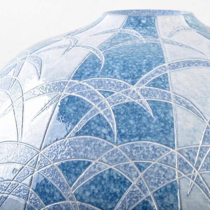 九谷焼　住田広作　染白釉彩　草文　花生　共箱　D　R5299B