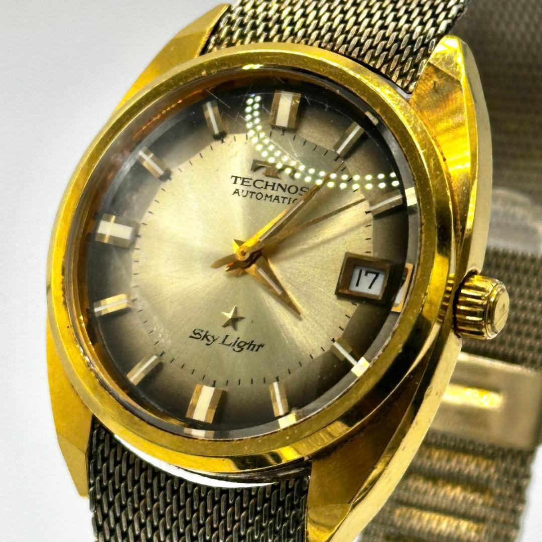 稼働 ヴィンテージ TECHNOS SkyLight 手巻き デイト　腕時計