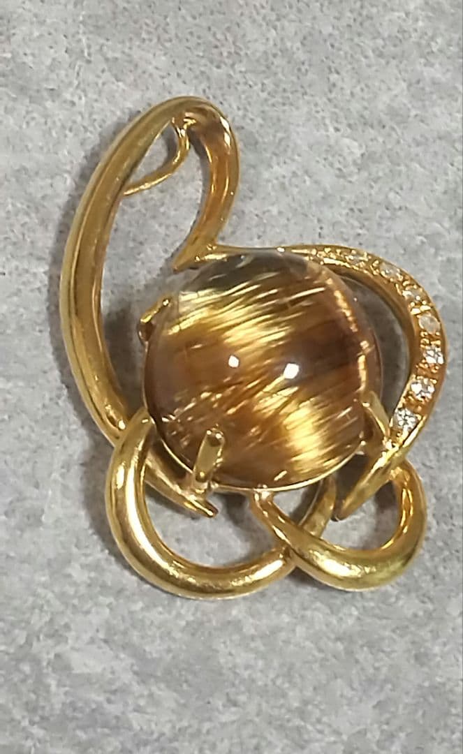 14.50ブラウンルチルキャッツアイダイヤ0.07入りk18ペンダントトップ