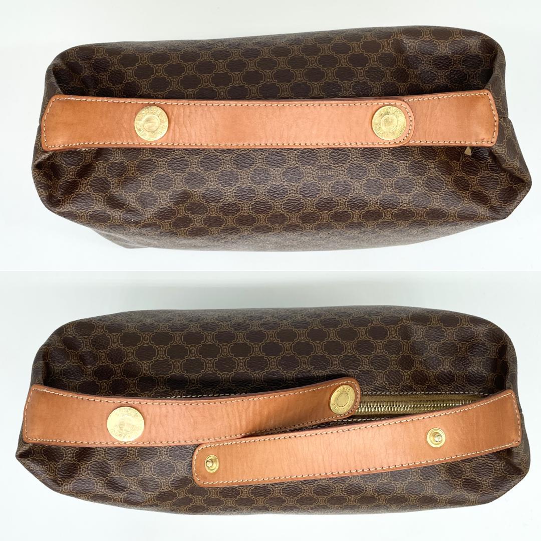 即配【美品】CELINE マカダム柄 ブラウン ハンドバッグ オールドセリーヌ