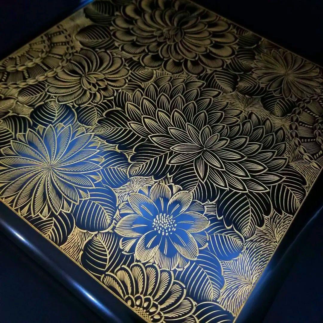 極美品 未使用 輪島塗 布着本堅地 二段重 黒漆 極上菊詰 沈金 蒔絵 重箱②