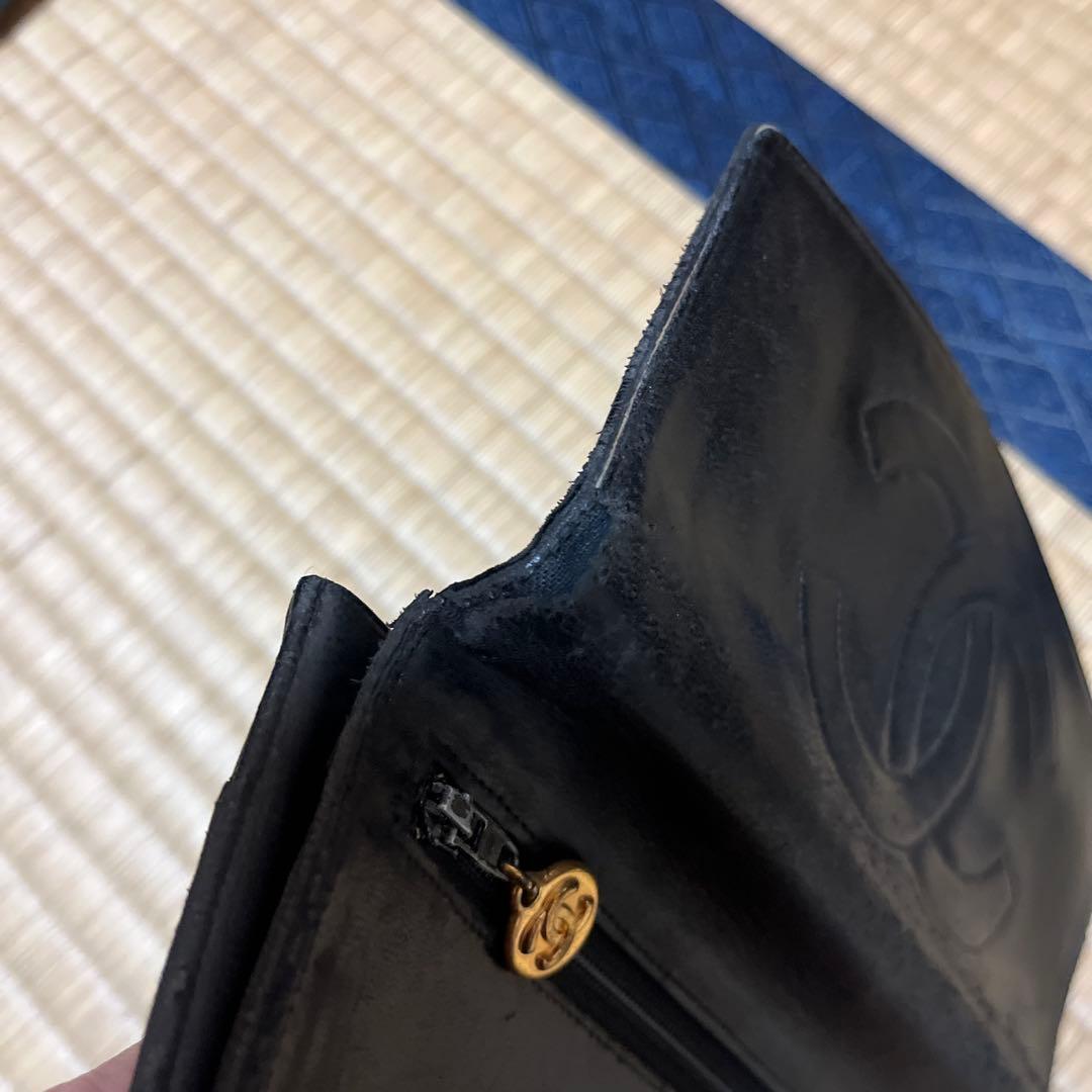 CHANEL シャネル　ラムスキン　ブラックレザー財布