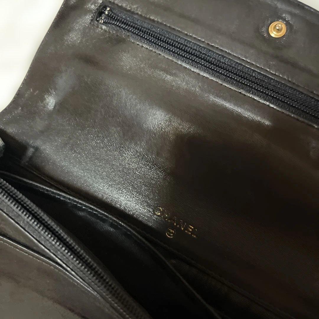 CHANEL シャネル　ラムスキン　ブラックレザー財布