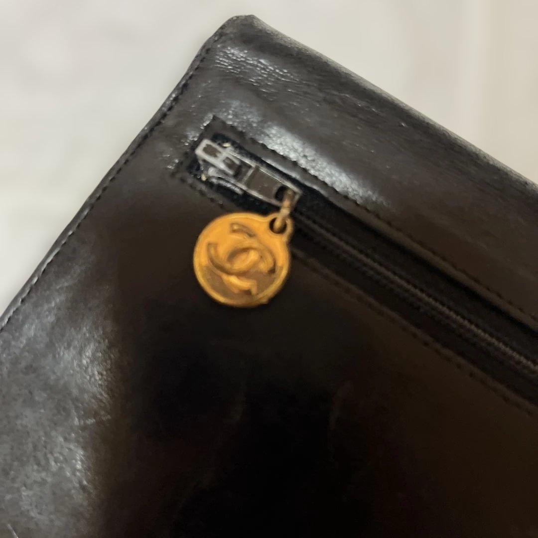 CHANEL シャネル　ラムスキン　ブラックレザー財布