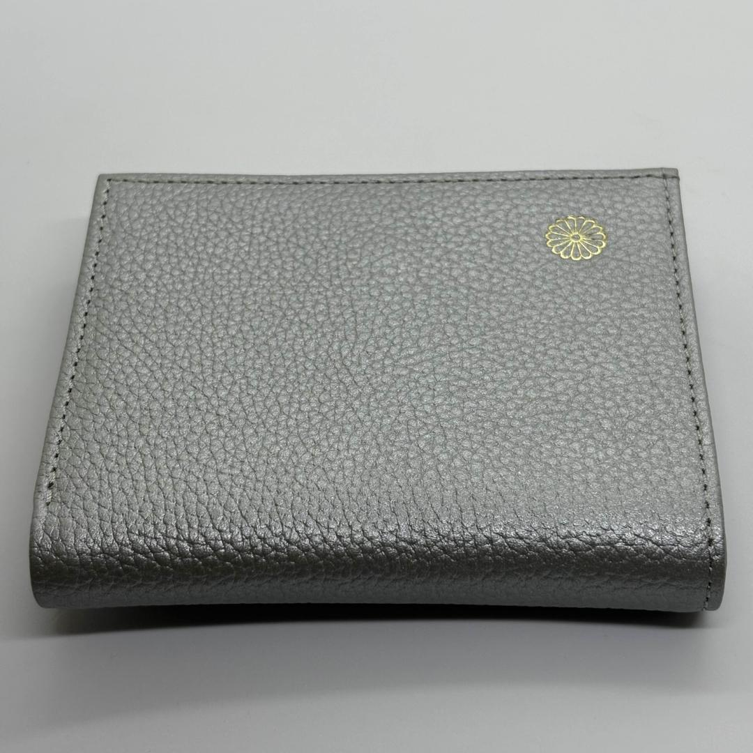 新品 皇居土産 がま口財布 本革製 銀色 ( 皇居財布・開運財布・金運招福 )