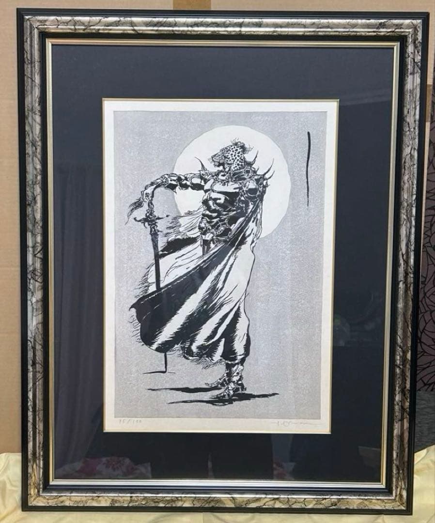 天野喜孝「孤軍」木版画 アールビバン 超レア グインサーガ 限定本人直筆サイン