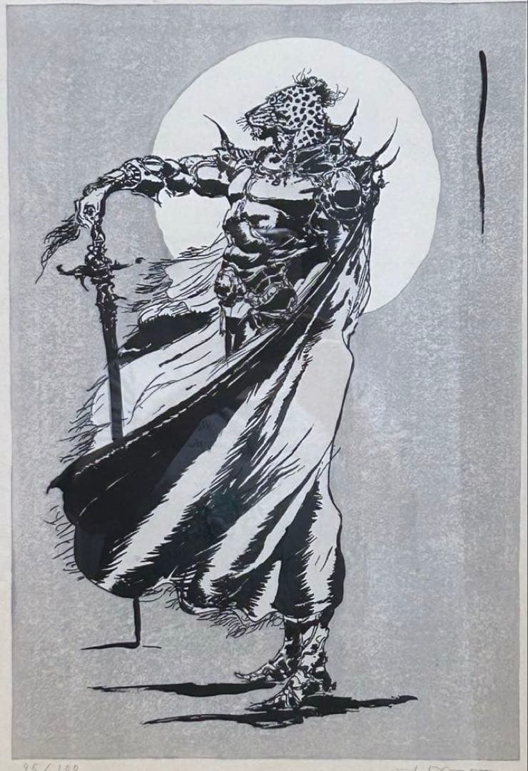 天野喜孝「孤軍」木版画 アールビバン 超レア グインサーガ 限定本人直筆サイン