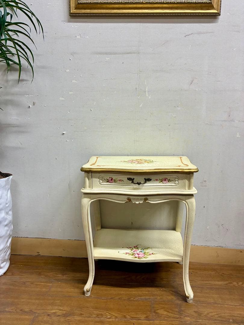 管398☆イタリア製☆ロココ調☆姫家具☆ヒビ加工☆サイドテーブル