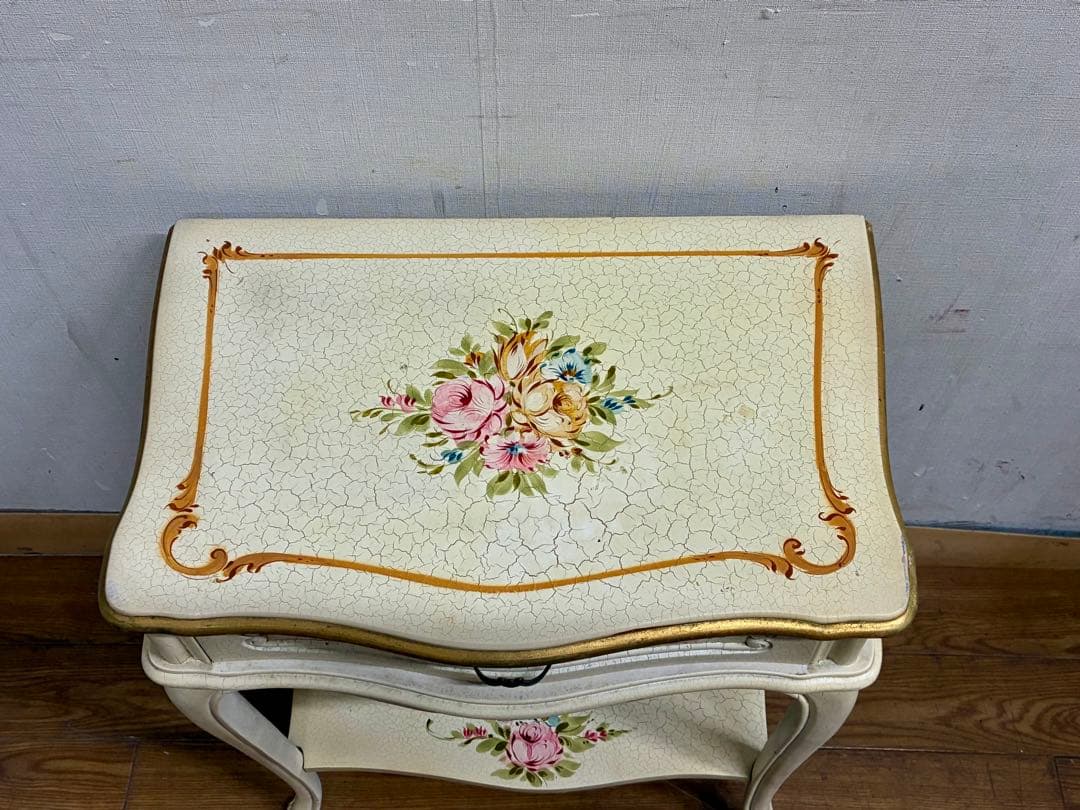 管398☆イタリア製☆ロココ調☆姫家具☆ヒビ加工☆サイドテーブル