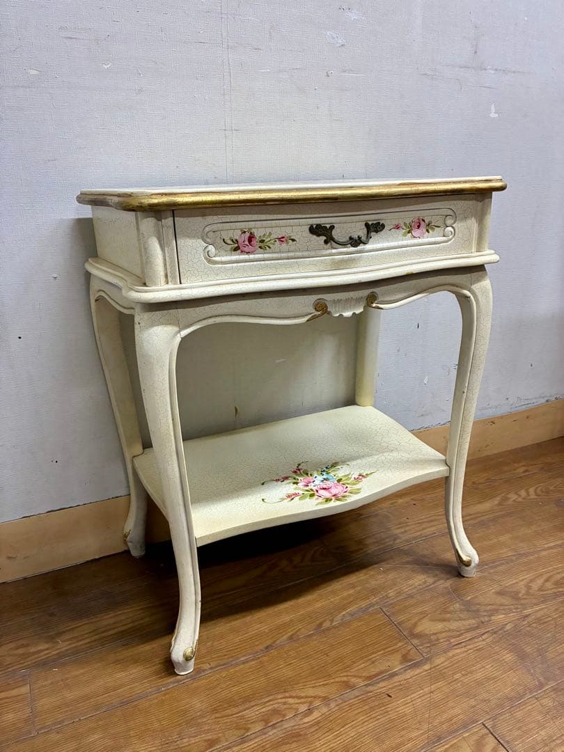 管398☆イタリア製☆ロココ調☆姫家具☆ヒビ加工☆サイドテーブル
