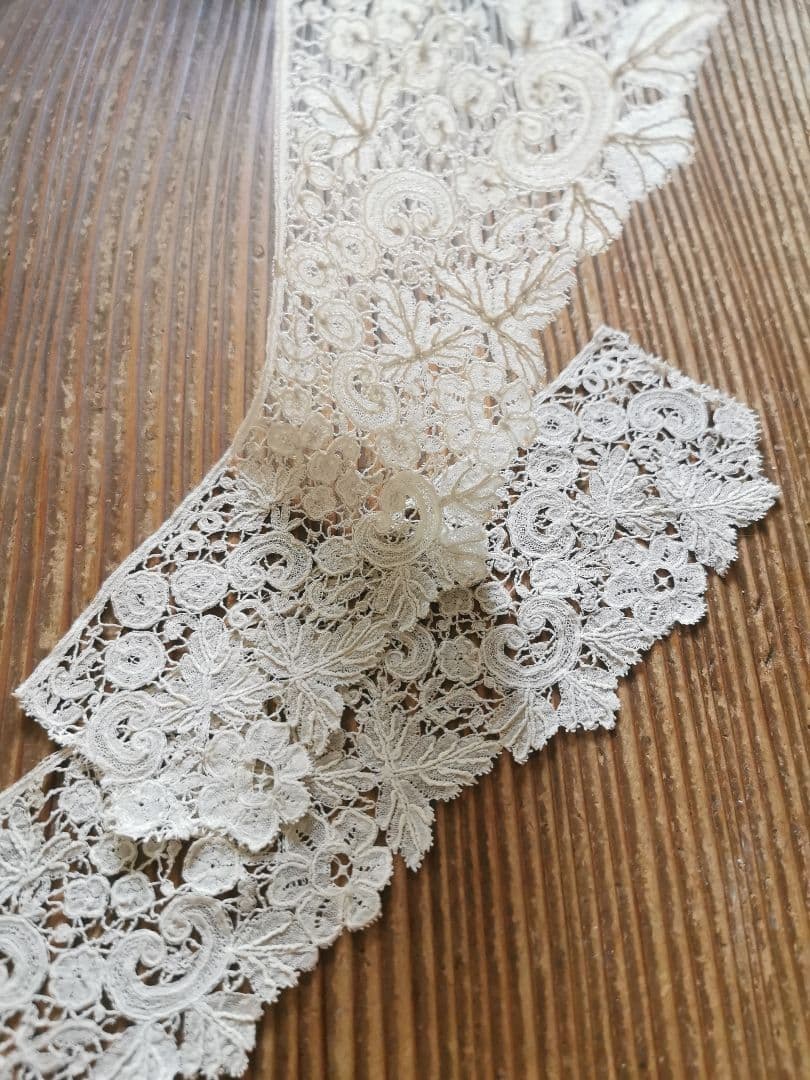 アンティーク ブリュッセルレース ポワンドローズ カフス用レース 付け襟 ペア