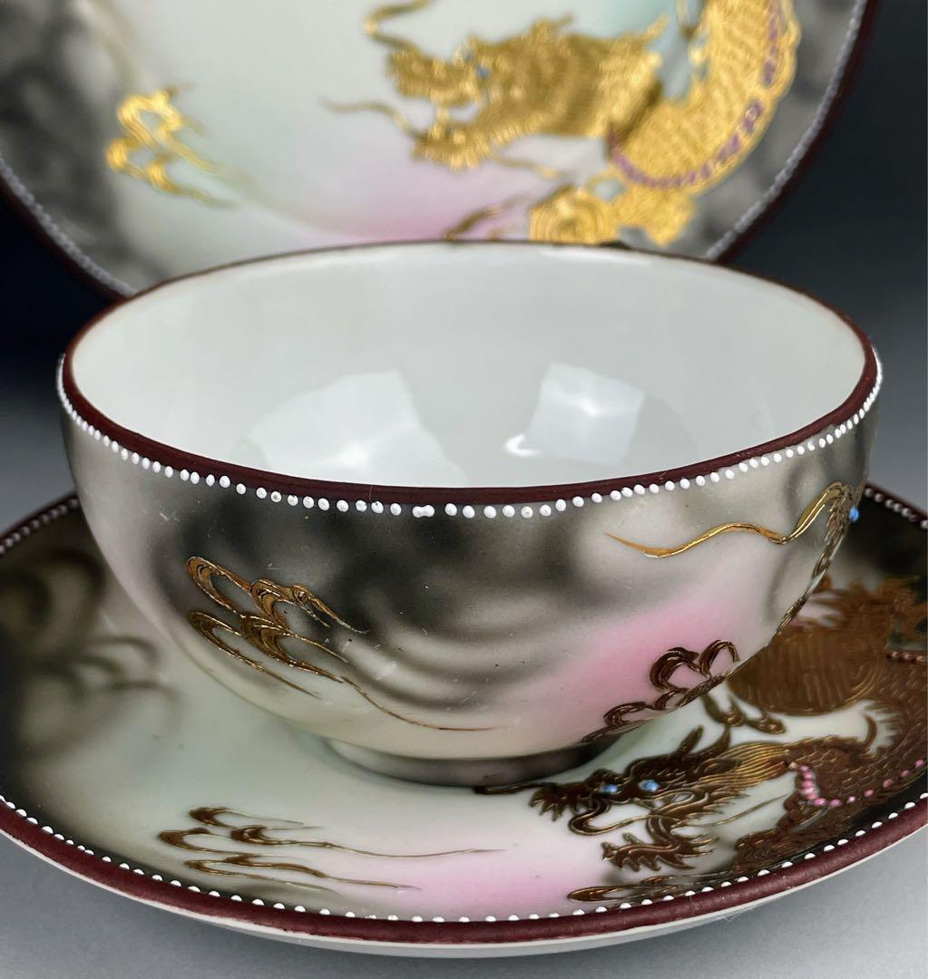 オールドニッポン 龍紋 ティーカップ ソーサー トリオ ドラゴン ぼかし 竜