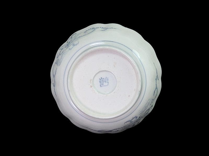 古伊万里　染付　亀甲紋に草花紋の図 膾皿　江戸期　D568AS-fbsx