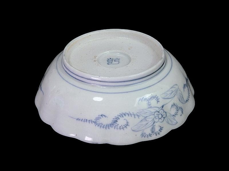 古伊万里　染付　亀甲紋に草花紋の図 膾皿　江戸期　D568AS-fbsx