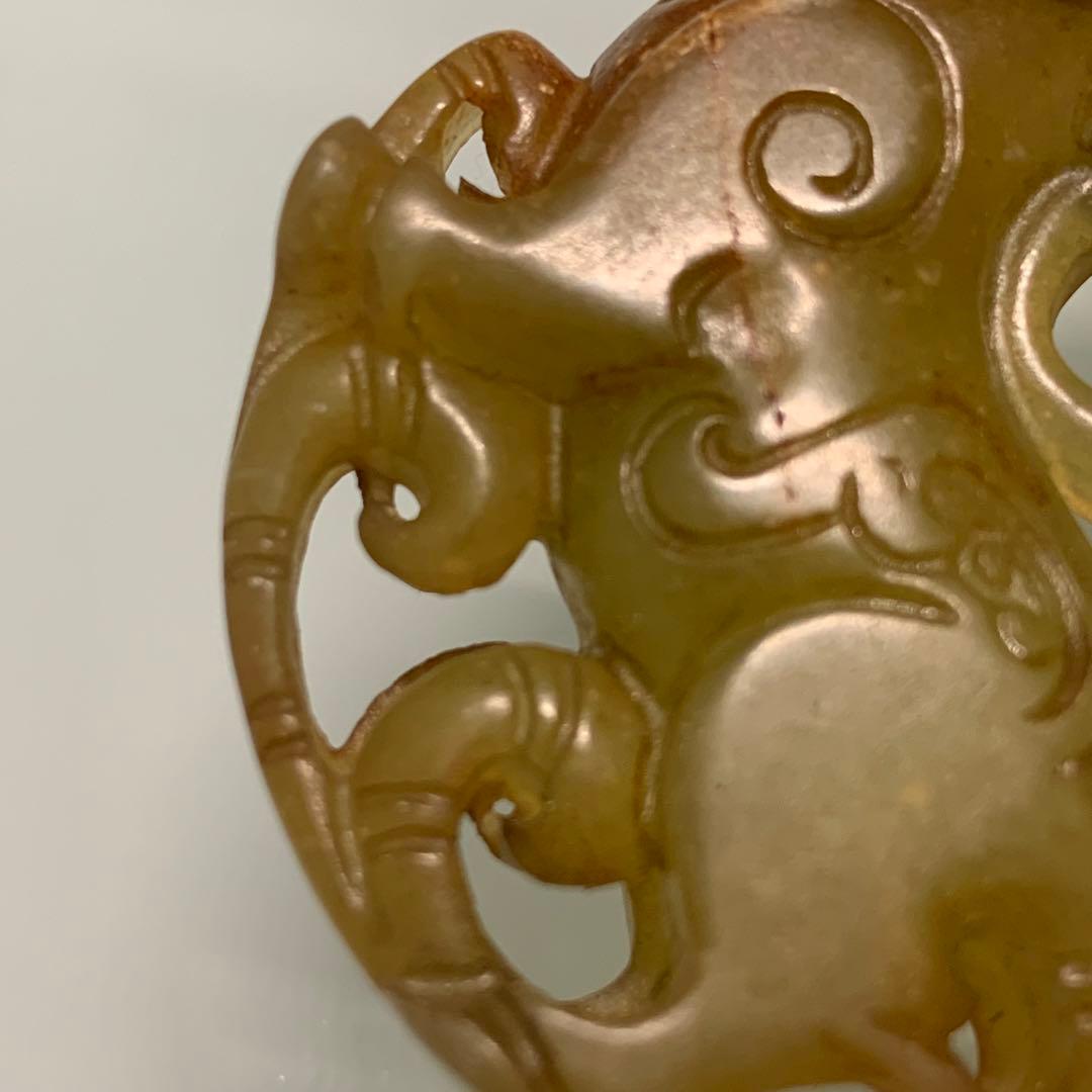 古玉　神獣呑金　清中期　時代物　天然石