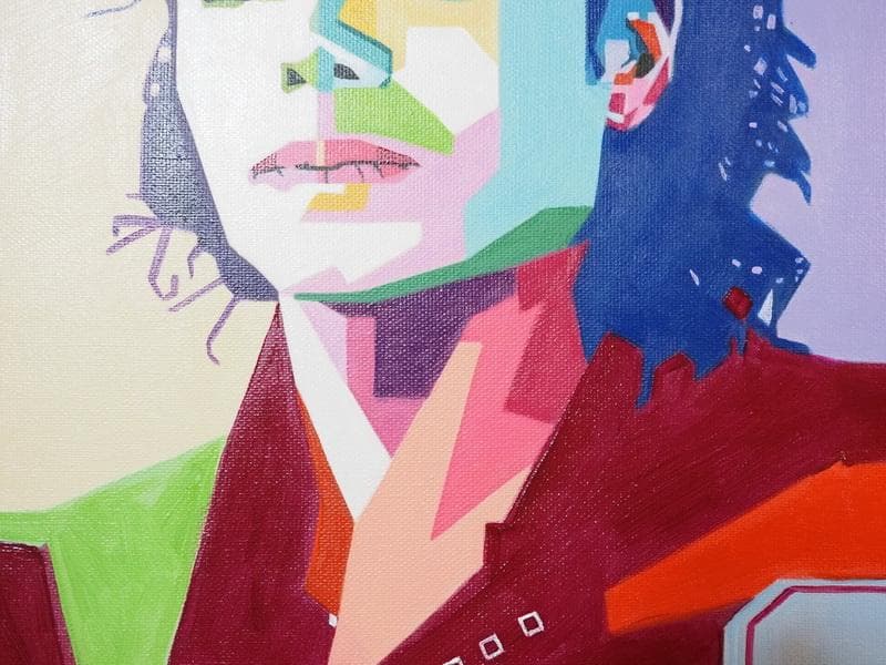 人物画　油絵　アンディ・ウォーホル　「マイケルジャクソン」　F6額付き　手描き