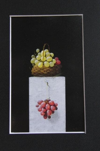 百瀬郷志、【葡萄と篭と】、希少な額装用画集画、新品高級額 額装付