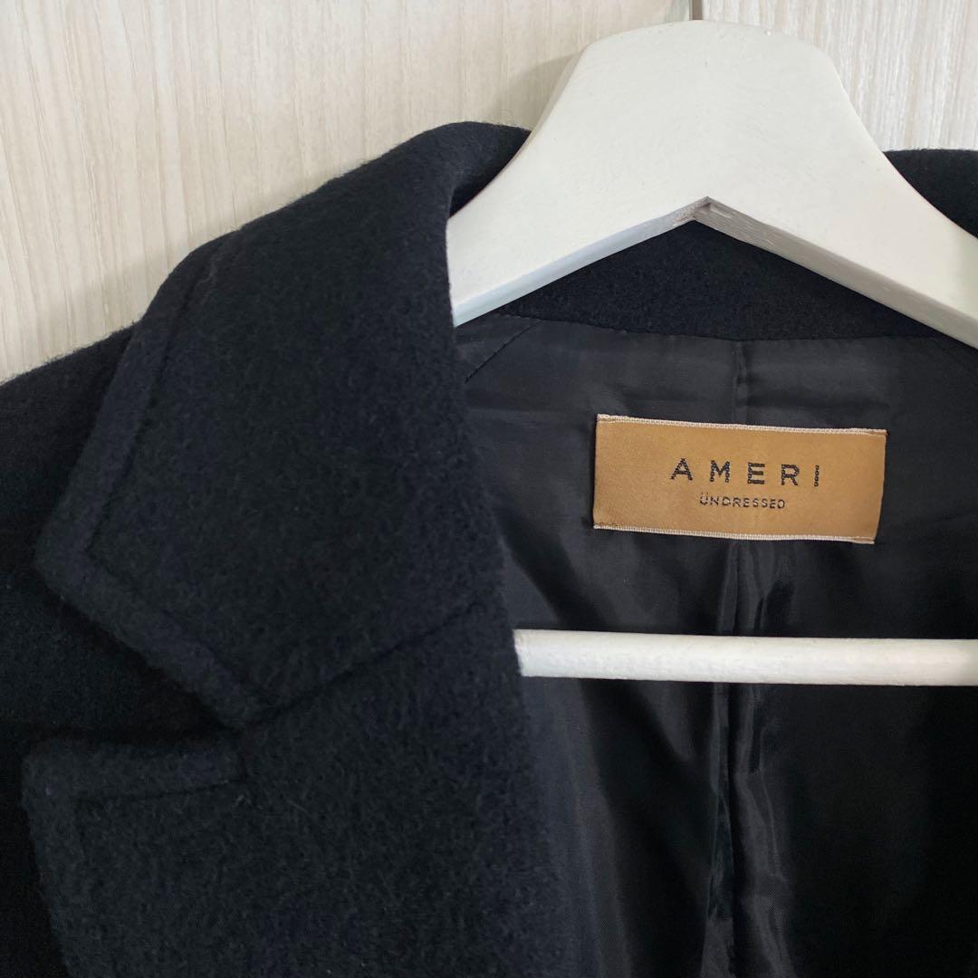 アメリ　ameri ロングコート　黒　ウールコート　レディース　プリーツ　M