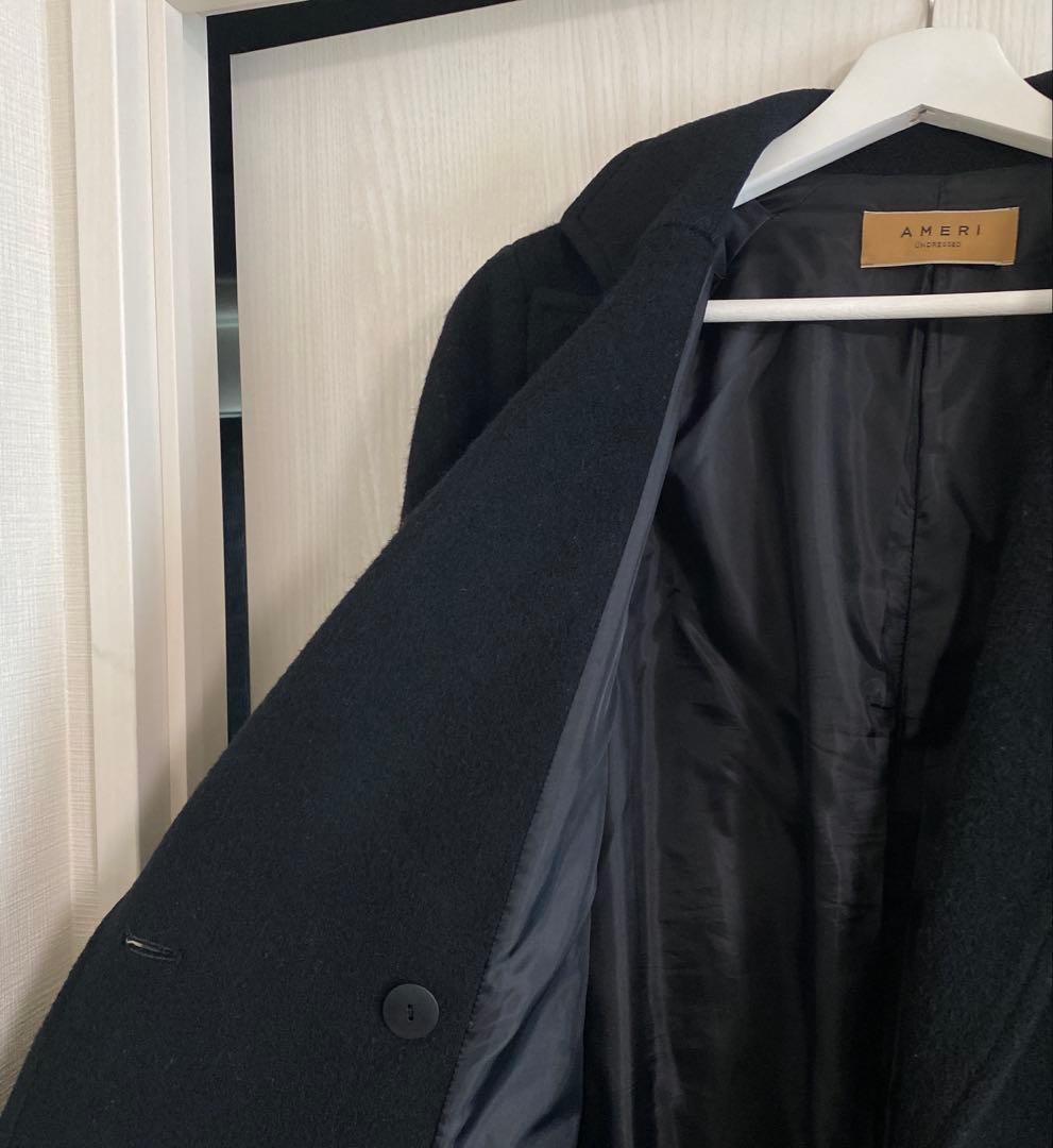 アメリ　ameri ロングコート　黒　ウールコート　レディース　プリーツ　M