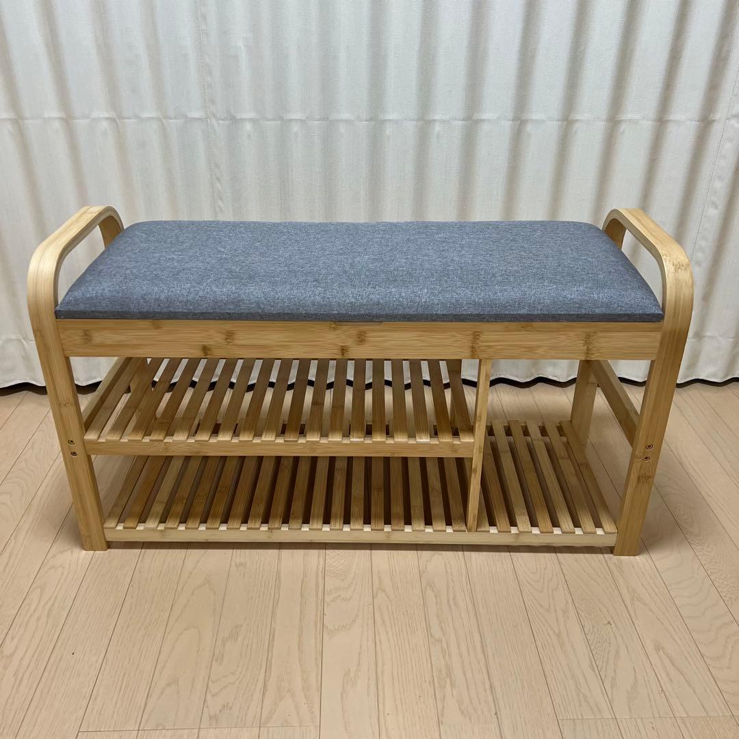 竹製収納付きベンチ型シューズラック